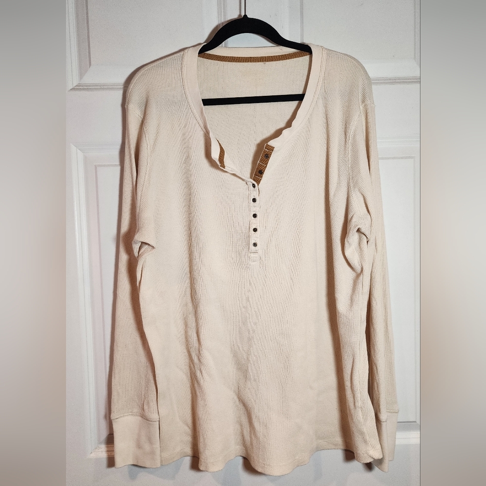Cream Waffle Knit Long Sleeve Henley Top
